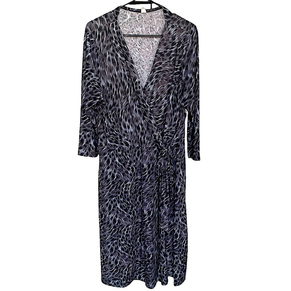 H & H Dresses & Skirts - H&h Cool Tones Animal Print Faux Wrap Dress Sz 16/18
